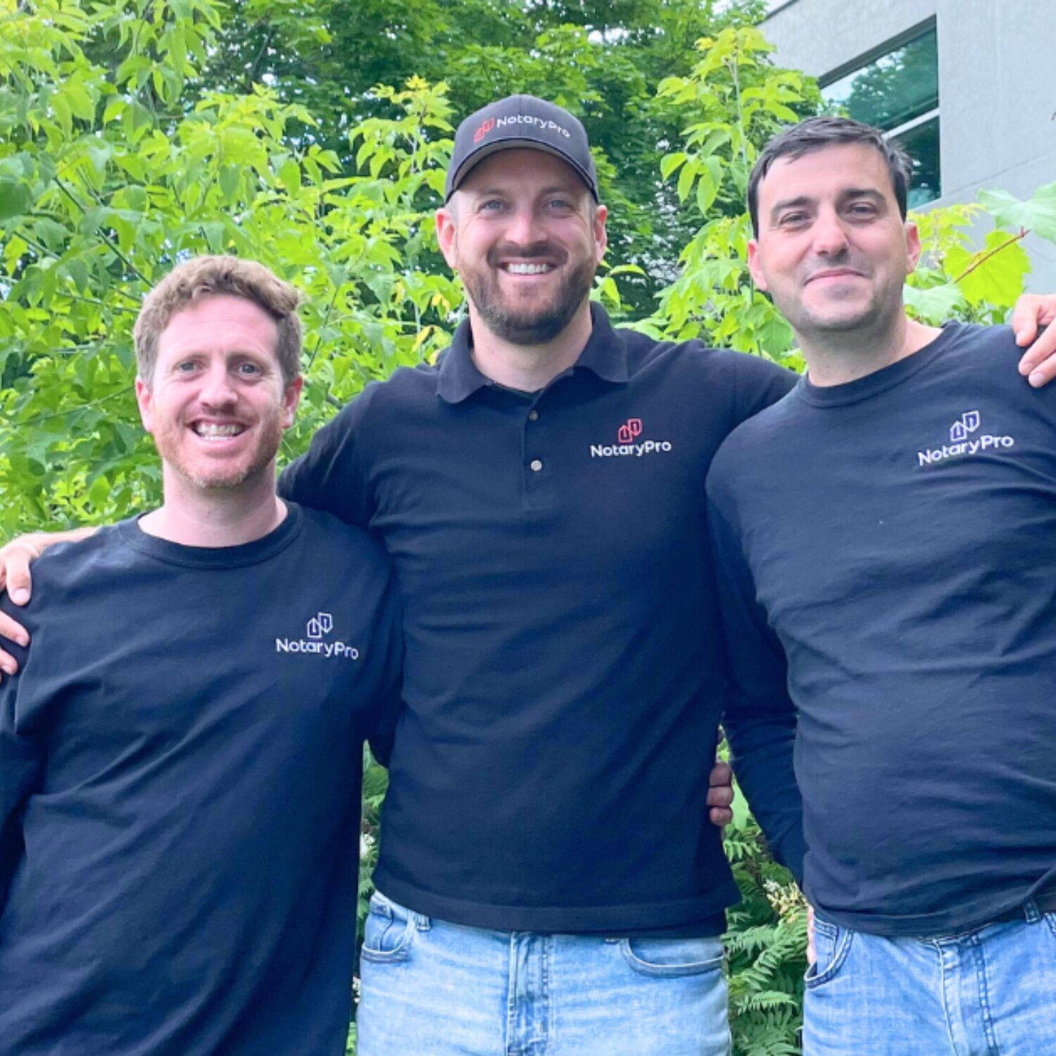 Three Caucasian NotaryPro male executive founders. From left to right: Charlie Segal, Rob Onley, and David Barder
