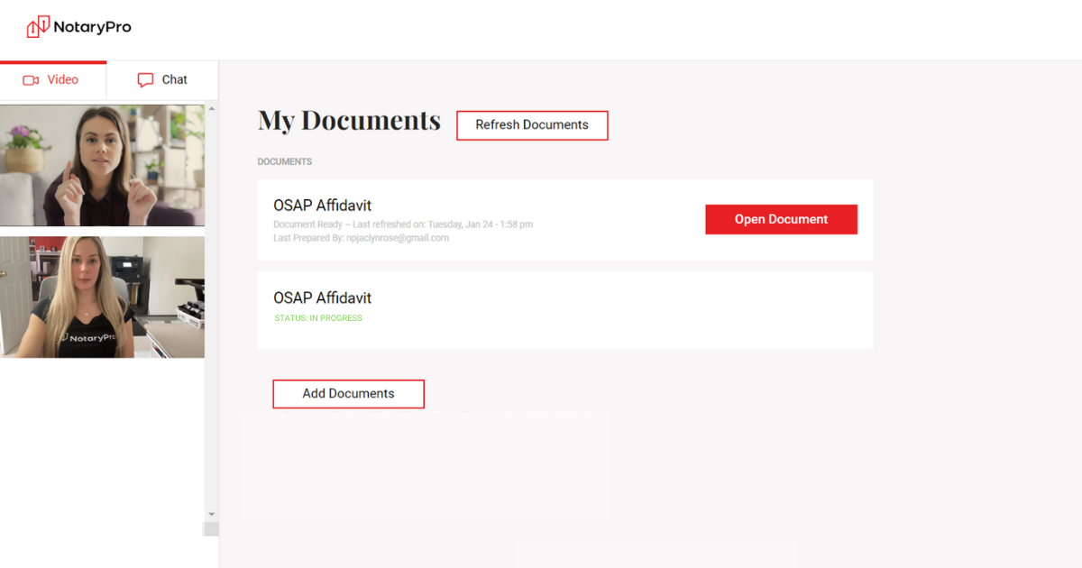 NotaryPro Online Notary Appointment with a young woman who is notarizing an OSAP Affidavit online