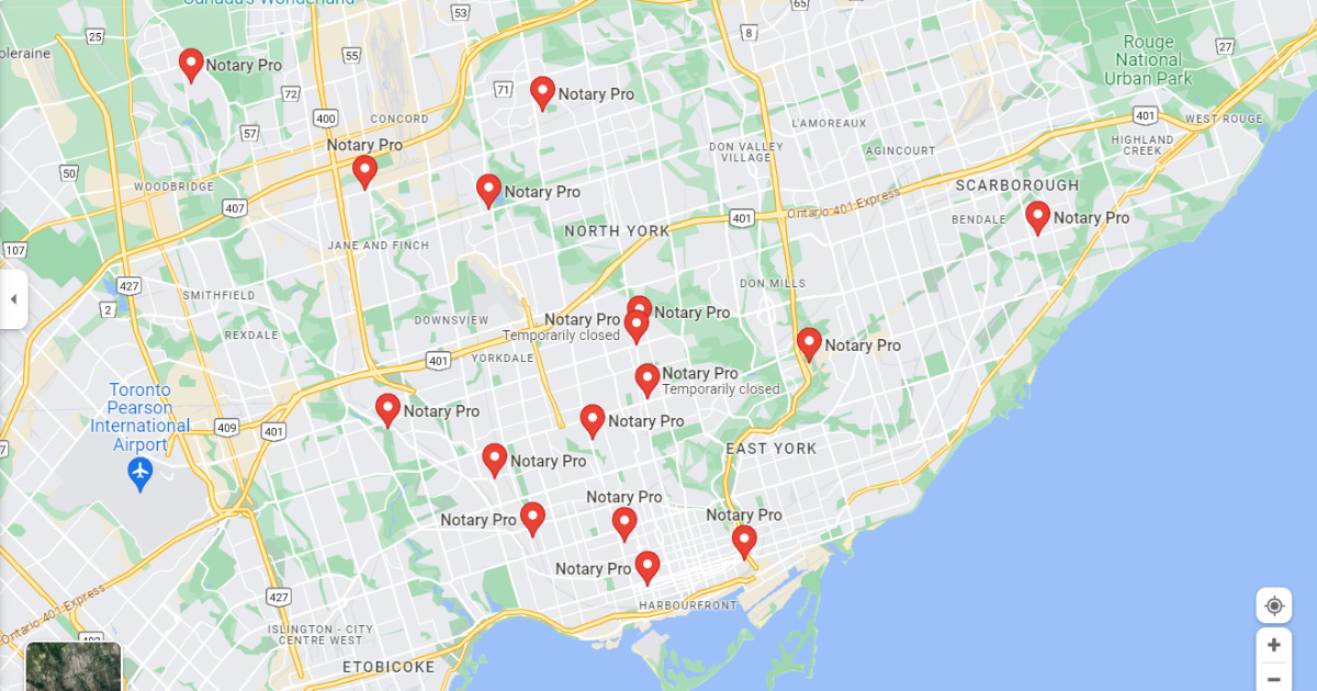 Toronto NotaryPro Location Map 2023