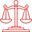 Red icon of the scales of justice