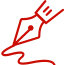 A red icon of a fountain pen writing a wavy line.